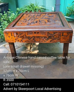 Antique Chinese hand carved wooden coffee table for sale