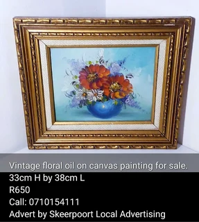 Vintage floral oil on canvas painting for sale