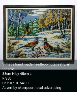 Vintage hand made needlepoint tapestry art for sale