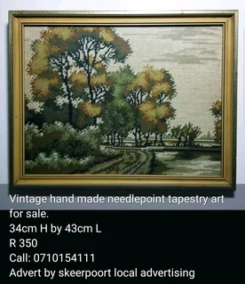 Vintage hand made needlepoint tapestry art for sale