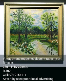 Vintage hand made needlepoint tapestry art for sale