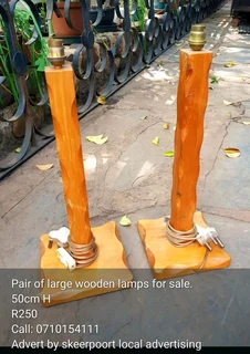 Pair of large wooden lamps for sale