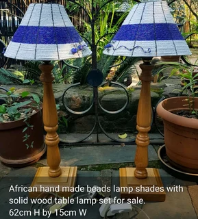 African hand made beads lamp shades with solid wooden lamp for sale.
