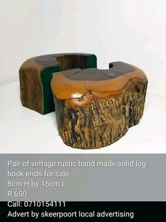 Pair of rustic hand made solid log bookends for sale