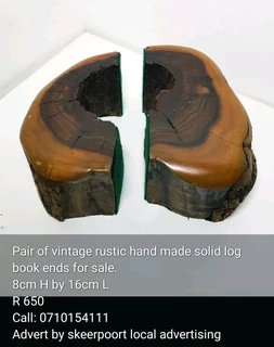 Pair of rustic hand made solid log bookends for sale