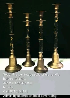 Set of 4 large vintage brass candle holders for sale
