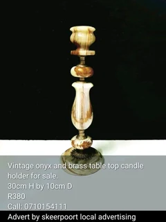 Vintage onyx and brass table top candle holder for sale