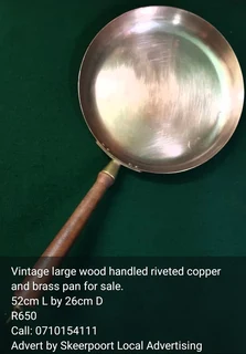 Vintage large wood handled riveted copper pan for sale