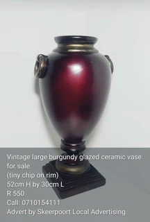 Vintage large burgundy glazed ceramic vase for sale