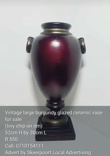 Vintage large burgundy glazed ceramic vase for sale