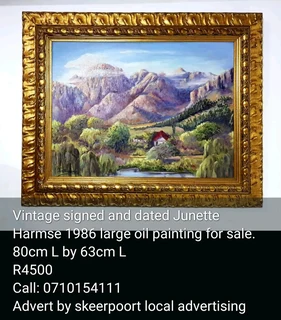 Vintage signed and dated Junette Harmse large oil painting for sale
