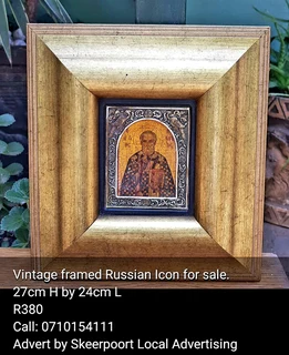 Vintage framed Russian Icon for sale.