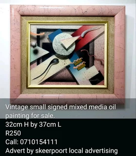 Vintage small signed mixed media oil painting for sale