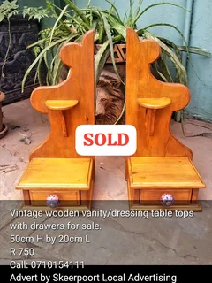 Vintage wooden vanity/dressing table top with drawers for sale.