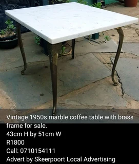 Vintage 1950s marbel coffee table with brass frame for sale