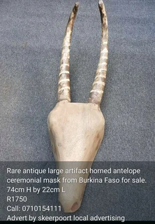 Rare antique artifact horned antelope ceremonial mask from Burkina Faso for sale