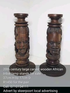 20th century large carved wooden African tribal lamp stands for sale