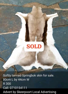 Softly tanned springbok  mat for sale