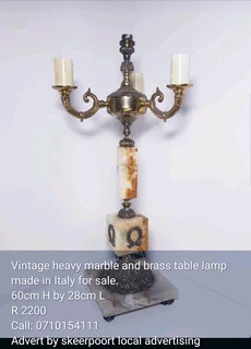 Vintage heavy marble and brass table lamp made in Italy for sale
