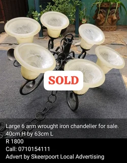 Large 6 arm wrought iron chandelier for sale