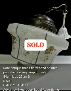 Rare antique braas floral hand painted porcelain ceiling lamp for sale.