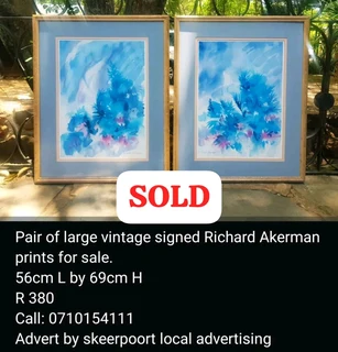 Pair of large vintage signed Richard Akerman prints for sale