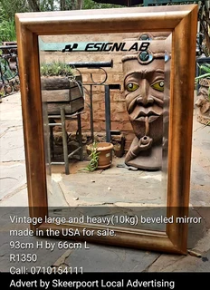 Vintage large 10kg heavy beveled mirror made in the USA for sale
