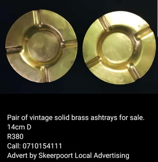 Pair of vintage solid brass cigar ashtrays for sale