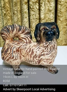 Vintage ceramic hand painted dog figurine made in England for sale
