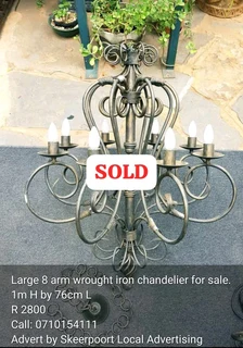 Large 8 arm wrought iron chandelier for sale
