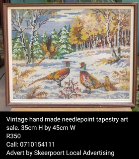 Vintage hand made needle point tapestry art for sale