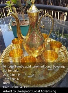 Vintage 8 piece gold tone traditional beverage set for sale