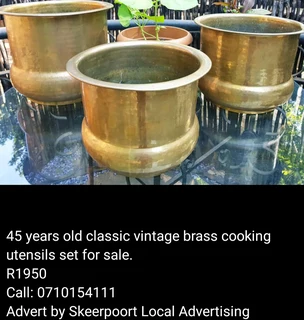 45 year old classic vintage brass cooking utensils for sale