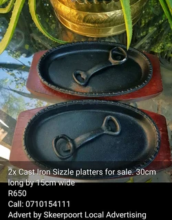 2x Cast Iron Sizzle platters For Sale