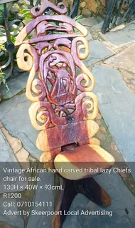 Vintage African hand carved tribal lazy chiefs chair for sale