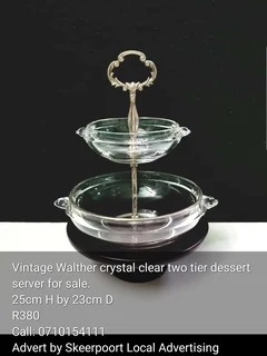 Vintage Walther crystal clear two tier dessert server for sale