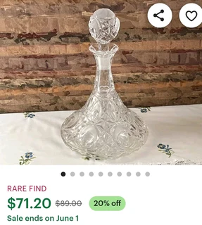 Vintage heavy cut crystal glass ship decanter with stopper for sale