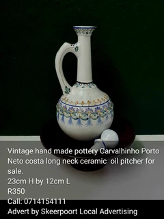 Vintage hand made pottery Carvalhinho Porto Neto costa long neck ceramic pitcher for sale