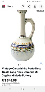 Vintage hand made pottery Carvalhinho Porto Neto costa long neck ceramic pitcher for sale