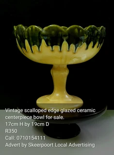 Vintage scalloped edge glazed ceramic centerpiece bowl for sale