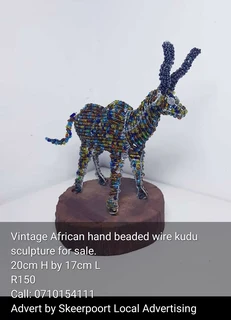 Vintage African hand beaded wire kudu sculpture