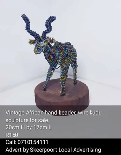Vintage African hand beaded wire kudu sculpture