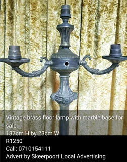 Vintage brass floor lamp with marble base for sale