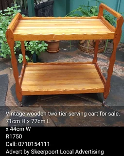 Antique oak two level English serving trolley for sale