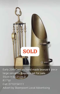 Early 20th Century hand made bronze 6 piece large servants fireplace set for sale