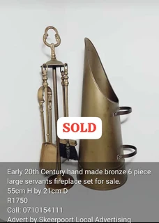 Early 20th Century hand made bronze 6 piece large servants fireplace set for sale