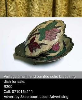 Vintage small hand painted solid brass ring dish for sale