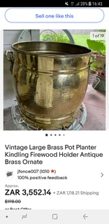 Vintage hammered brass and copper handled log bin for sale