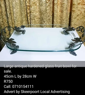 Large antique hardened glass fruit bowl for sale.