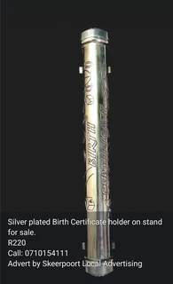 Silver Plated Birth certificate holder on stand for sale